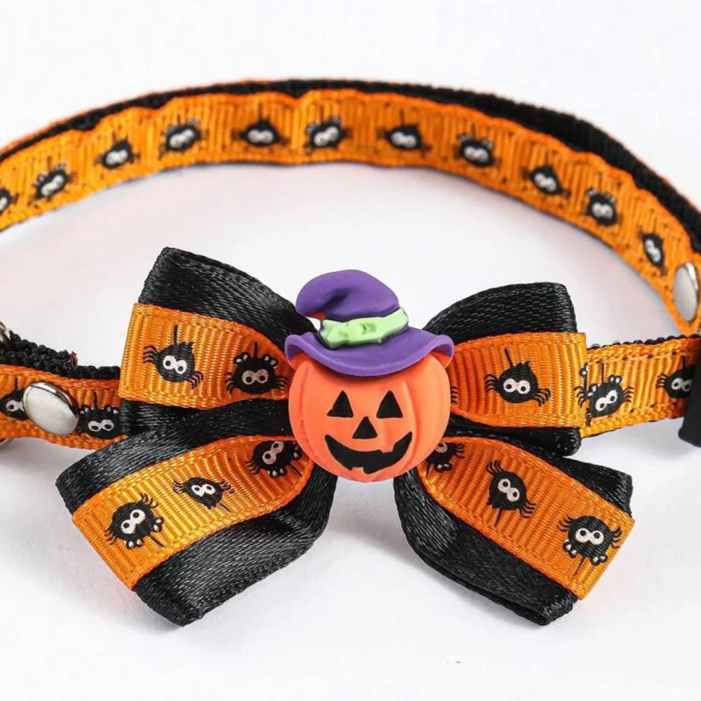 Halloween pumpkin bow cat/dog pet collar